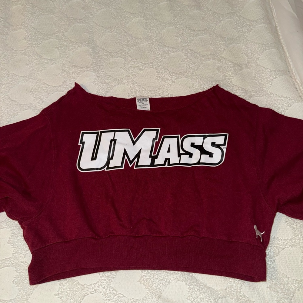 PINK Victoria's Secret Maroon UMass Crop Top